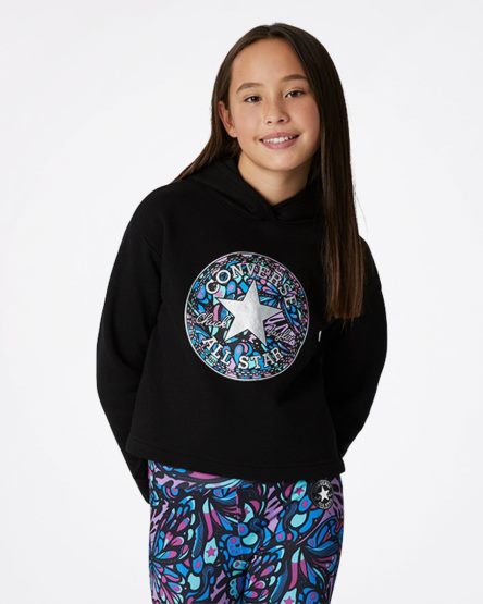 Girls' Converse Boxy Chuck Taylor Patch Pullover Hoodie Black | AU 6E981H